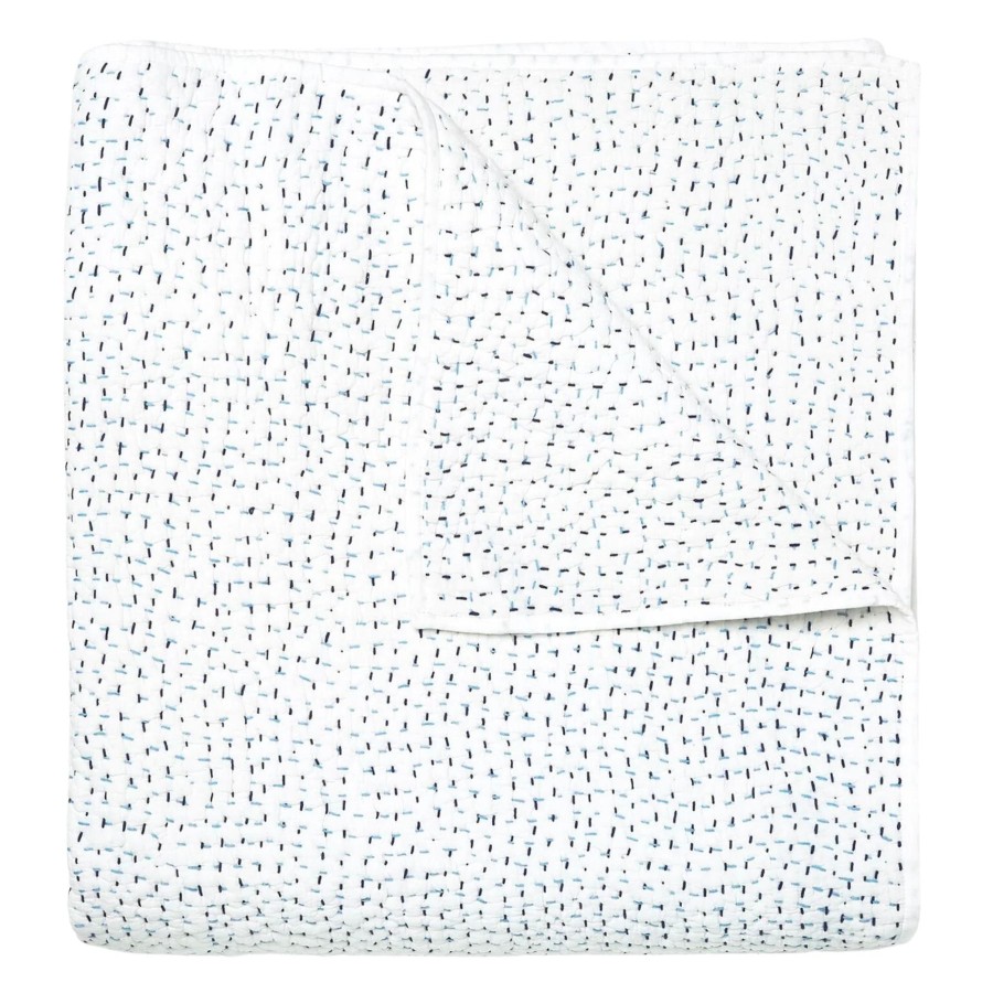 Bedding John Robshaw | John Robshaw Hand Stitched Coverlet Light Indigo