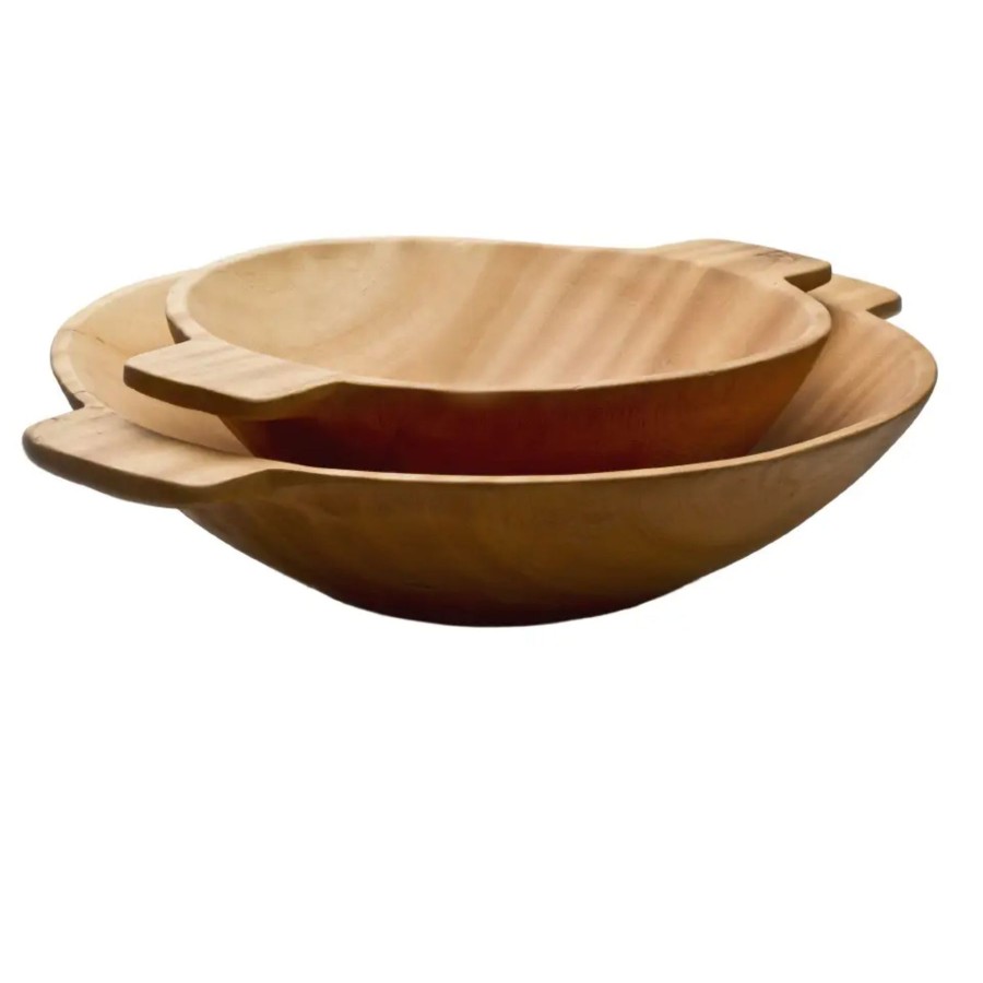 Home Sobremesa | Hand Carved Wooden Small Salad Bowl With Handles