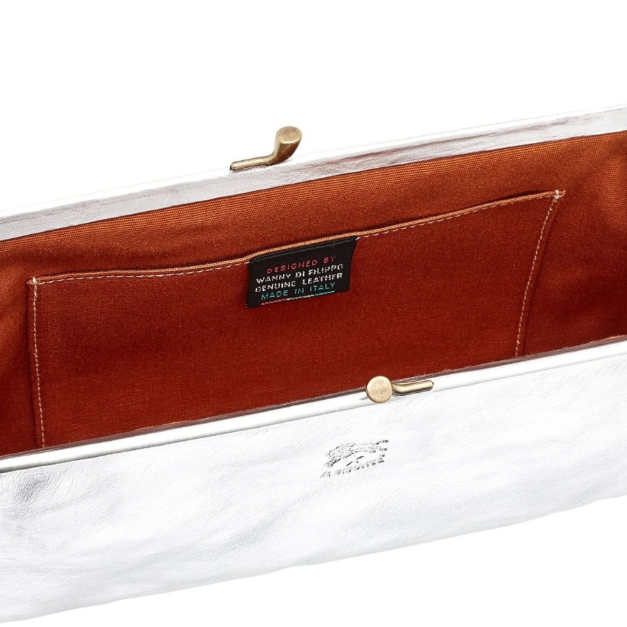 Women Il Bisonte Bags | Il Bisonte Manuela Clutch Bag Metallic Silver