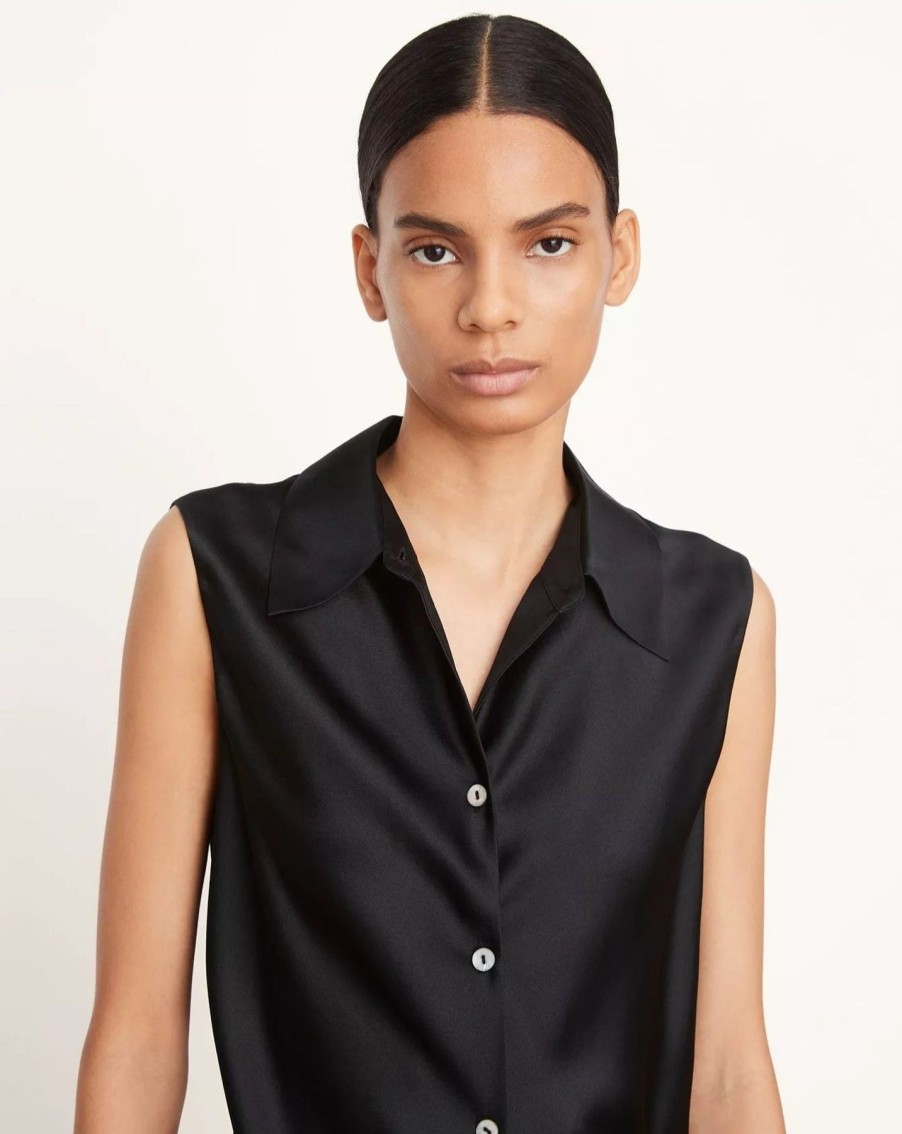 Women Vince Shirts & Tops | Vince Sleeveless Bias Shirt Black