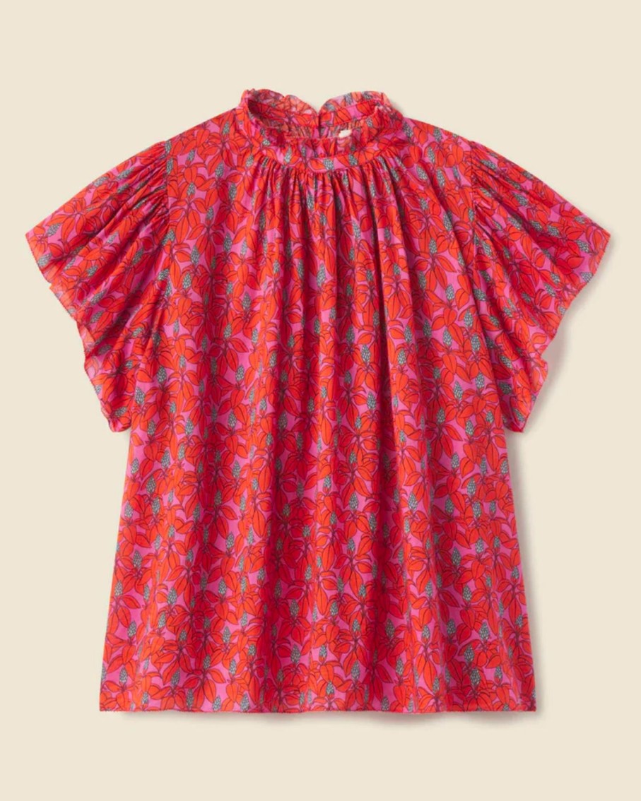 Women Trovata Shirts & Tops | Trovata Carla Highneck Shirt Pointsetta