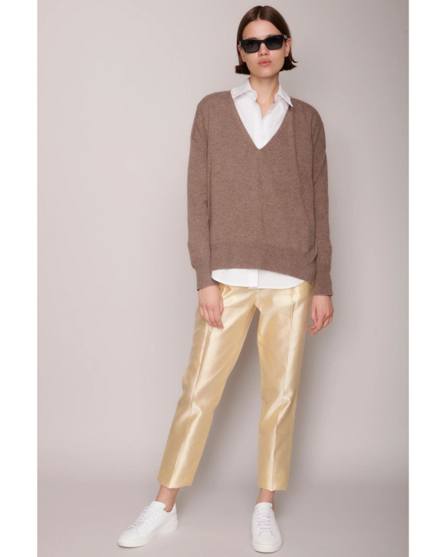Women Organic by John Patrick Sweaters | Organic By John Patrick Ada V Neck 100% Undyed Cashmere Walnut